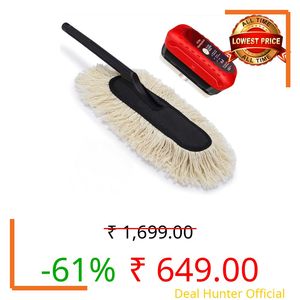 Porslin Car Cleaning Combo Kit with Wax Treated Car Duster and Oil Film Cleaning Brush, Scratch-Free Dust Remover, Foldable Long Handle, Windshield Glass Cleaner for Car, Bike and Home Use