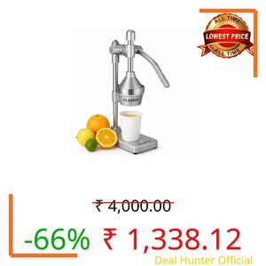 Clazkit Aluminium Hand Press Citrus Fruit Juicer, Manual Handpress and Cold Press Juicer and Squeezer for Fruits and Vegetables - Big (Made in India) (Silver)