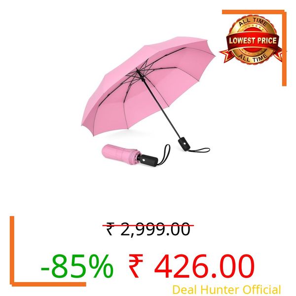 PESOMA Umbrella for Women | Umbrellas for Men | UV Coated 3 Fold Umbrella for Rain with Auto Open and Close Small Folding Travel-Foldable Windshield (Pink-CC)