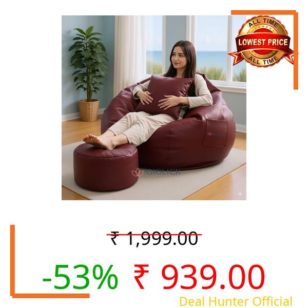 GIGLICK Brand 4XL Bean Bag Cover with Footrest & Cushion Cover | Premium Leatherette Material | Double Stitched | Light Weight & Easy to Carry | 6 Months Warranty (Beans Required) Color- (Maroon)