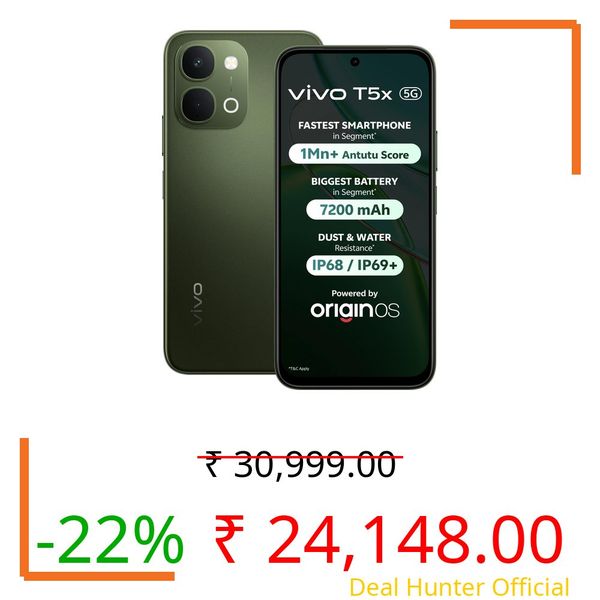 vivo T5X 5G (Cyber Green, 8GB RAM, 128GB Storage) | 7200mAh Battery | 50MP Dual Camera | 32MP Selfie Camera | 6.76" FHD+ 120Hz Display | Dimensity 7400 Turbo Processor