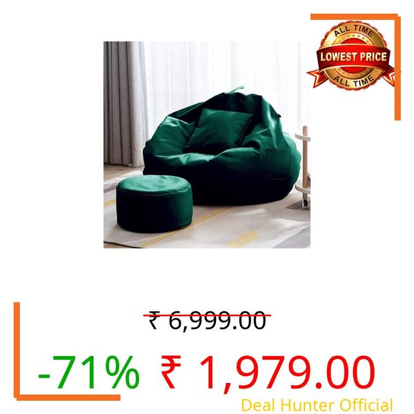 IVIKA 3XL Bean Bag Combo with Footstool & Cushion | Faux Leather Teardrop Bean Bag for Adults & Teens | Pre-Filled with Beans | Home, Bedroom, Living Room, Office (3XL - Miltary Green)