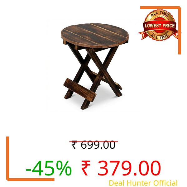 Raxily Wooden Folding Side Table, Mango Wood Coffee Table for Living Room, Foldable Corner Table for Bedroom, 30 cm Square, Antique Finish (Round)