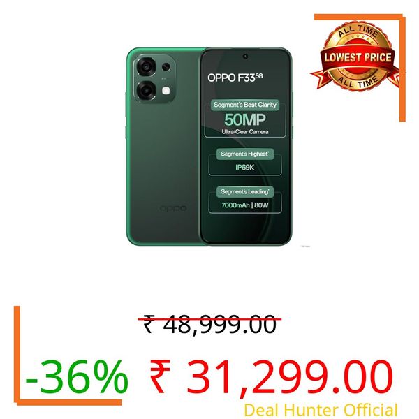 Oppo F33 5G Smartphone (6GB RAM, 128GB Storage, Forest Green) |50MP AI Camera |7000mAh Long Battery |45W Fast Charging-with No Cost EMI/Bank Offers
