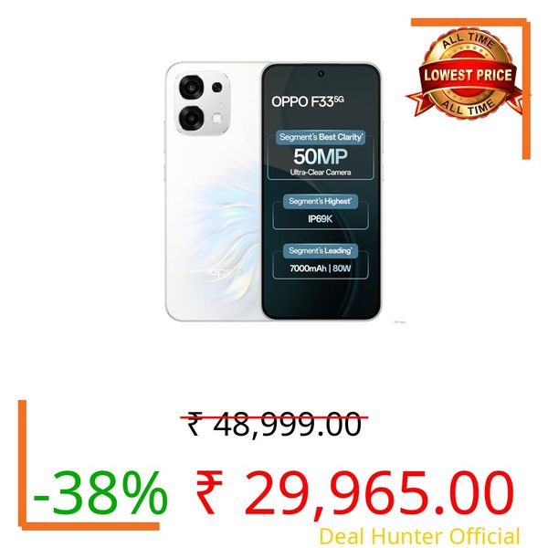 Oppo F33 5G Smartphone (6GB RAM, 128GB Storage, Pearl White) |50MP AI Camera |7000mAh Long Battery |45W Fast Charging-with No Cost EMI/Bank Offers