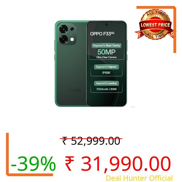 Oppo F33 5G Smartphone (8GB RAM, 128GB Storage, Forest Green) |50MP AI Camera |7000mAh Long Battery |45W Fast Charging-with No Cost EMI/Bank Offers