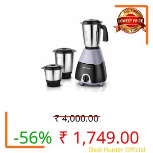 Wonderchef Vista Plus Mixer Grinder for Kitchen, 500W, 3 Multi-purpose Jars, Stainless-steel Blades for Masala, Chutney, Idli/Dosa Batter, Puree, Paste, 3-Speed Control, Pulse Function, 2-Yr Warranty