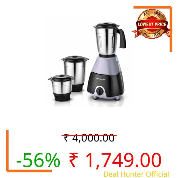 Wonderchef Vista Plus Mixer Grinder for Kitchen, 500W, 3 Multi-purpose Jars, Stainless-steel Blades for Masala, Chutney, Idli/Dosa Batter, Puree, Paste, 3-Speed Control, Pulse Function, 2-Yr Warranty