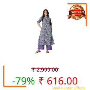 rytras Women's Cotton Printed A-Line Kurta with Palazzo Pant Set(Purple,RYT583,XXL)