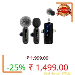 VELOMAX Mic for YouTube Wireless - Ultra-Clear Noise Reduction, 30M Stable Connection, Zero Latency, Plug & Play, Perfect Wireless mic for Youtubers Creators (Dual Channel 3 in 1 Port Version)