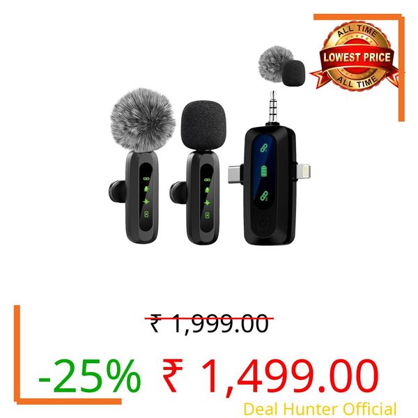 VELOMAX Mic for YouTube Wireless - Ultra-Clear Noise Reduction, 30M Stable Connection, Zero Latency, Plug & Play, Perfect Wireless mic for Youtubers Creators (Dual Channel 3 in 1 Port Version)