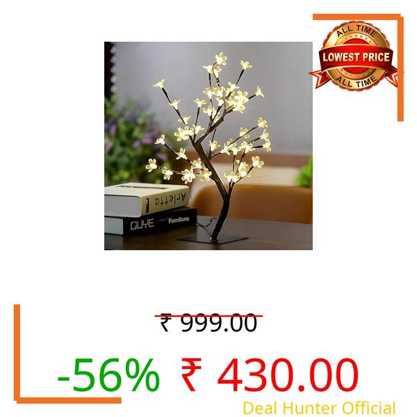 RAYVIX LED Shimmer Pearl Tree Desk Lamp with Touch Sensor, USB & Battery Operated Night Light for Bedroom, Home, Diwali & Christmas Décor | (24LED-WW)
