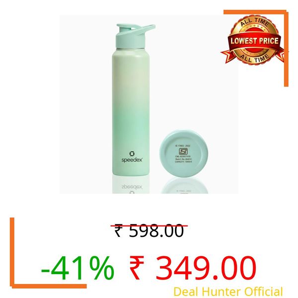 Speedex Stainless Steel Water Bottle 1 Ltr, Leak Proof Sipper Cap, BIS Approved 1000 ml Metal Bottle For Daily, Office, School, Gym, Travel Use for Men, Women, Kids, Adults, Dual Green, Set of 1