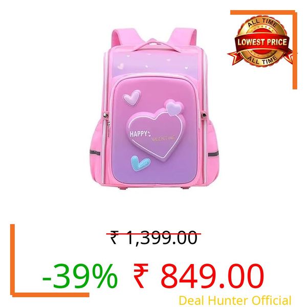 LUXONIX Cute Bow Cartoon School Bag College Laptop Backpack for Women & Teens with Zipper Pouch | 18 Inch Book Backpack - Cute Accessory | Travel - Camping, Tuition, Coaching (3D Heart Pink)