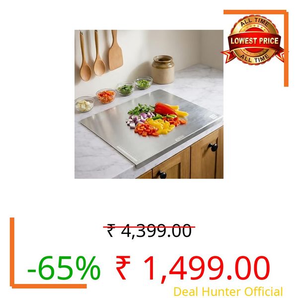Porslin by Chef Special 14x20 Inch Stainless Steel Kitchen Countertop Chopping Board with Lip, 304 Food Grade Cutting Board, Metal Kneading Board for Atta Roti Dough, Non Slip for Meat Fruits