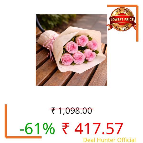FNP Fresh Live Flower Bouquet of 6 Pink Roses In Designer Paper Gift For Birthday | Anniversary | Romantic Surprise | Women's Day