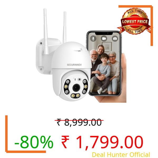 securinnov 5MP WiFi Outdoor PTZ Security Camera | 360° View | Full HD | Color Night Vision | Motion Detection | Two Way Audio | Wireless CCTV Camera for Home with Mobile App V380 Pro (Ptz Camera)