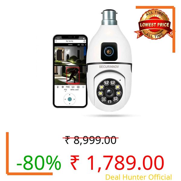 4MP/8MP Dual Lens WiFi CCTV Camera for Home Indoor | 1080P Full HD | Color Night Vision | Motion Detection | Two Way Audio | Wireless Security Camera with Mobile App V380 Pro (Dual Lens Light Bulb)