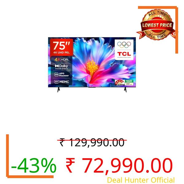 TCL 189 cm (75 inches) 4K Ultra HD Smart LED Google TV | 4K HDR | 120Hz DLG | Dolby Vision & Atmos | Game Master | 75P6L