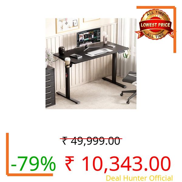Lukzer Electric Automatic Height Adjustable Sit Stand Desk | Black Frame Black Top | Ergonomic Study Table with Digital Display & Memory Preset Option for Home & Office (EST-003/120 x 60cm)