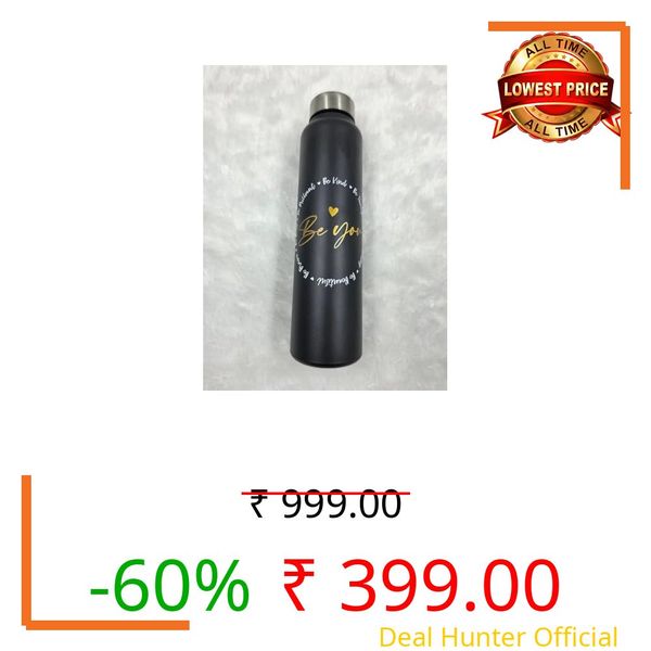 “Be You” Motivational Water Bottle | Premium Stainless Steel Bottle with Inspirational Quotes | Leakproof Reusable Drink Bottle | Stylish Matte Black Design for Gym, Office & Travel | 750ML