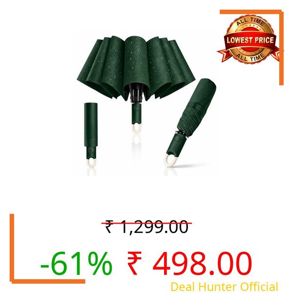 Owme UV Umbrella for Women, Mini Folding Portable 3-Fold Umbrellas | Manually Open & Close for Rain and Sun Protection, Anti-Slip Handle | Windproof Umbrlla | Chata for Rain for Men (GREEN)