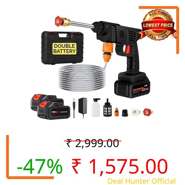 Car Washer High Pressure Gun (Double Battery) Cordless Portable Wireless Pressure Washer Gun 48V 12000mah for Car, Bike Washing Cleaning | Adjustable Nozzle and 5M Hose Pipe (with 5 Years Warranty)