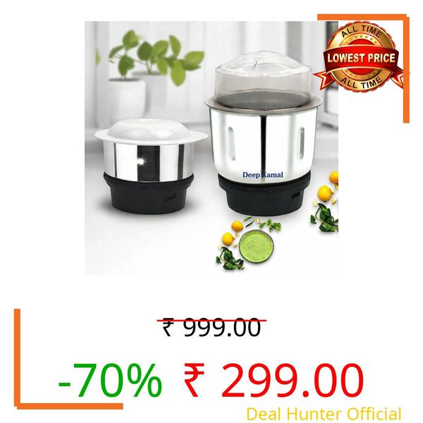 DeepKamal Combo Chutney Jar, Mixer Jar (180 Ml 400 Ml) Suitable For All Local & Branded Mixer Which Comes With 2 Lock & 4 Teeth Coupler - Silver DR45