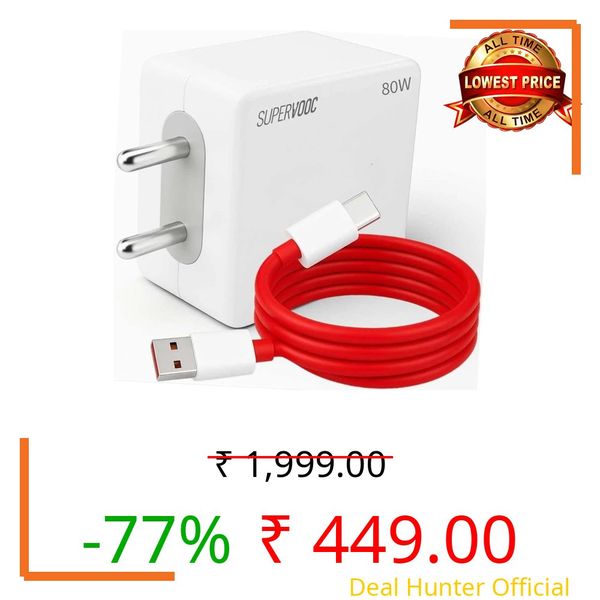 80W Fast Charger Adapter & USB-A to Type C Cable Combo, Compatible with OnePlus, Realme, Xiaomi, Redmi, OPP, Vivo & Other Smartphones, Type C Charger Supports Dash, Warp, Vooc,SuperVooc