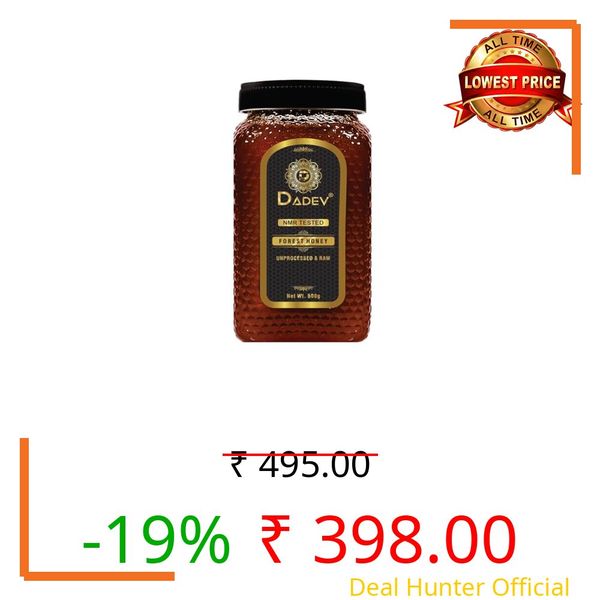 DADEV Raw Organic Honey 500g | NMR Tested | 100% Raw and Unprocessed Honey | No Added Sugar | Natural Energy and Immunity Support | 100% Pure Raw Honey | Unprocessed Forest Organic Honey-500gm GLASS JAR