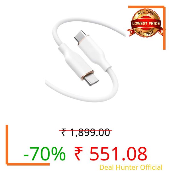 BLINK&BUY Flow 60W USB Type-C to USB Type-C PD Cable, 2M (6.56FT) for iPhone, Samsung Galaxy, OnePlus Smartphones, Tablets, Laptops & Other Devices | White | Soft Silicone | 1-Year Warranty