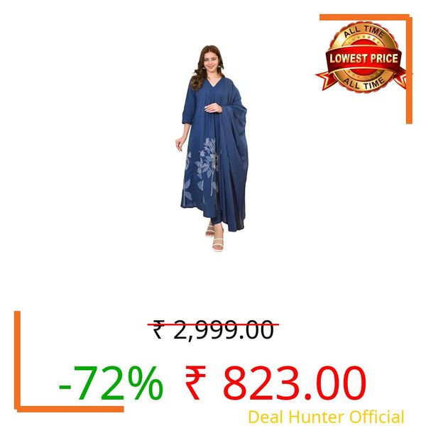 Nermosa Women Solid A-line Kurta and Pant set With Dupatta | Women Kurta Set | Solid Suit | Embroidery Kurta Set | (IN, Alpha, 3XL, Standard, Blue)
