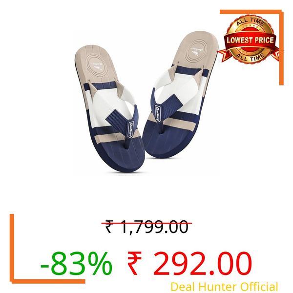 Duosoft Men's Flip Flops, Navy Blue & Beige, Anti-Skid Rubber Sole, Superior Shock Absorption, Strong Arch Support, Super Soft (Beige, 10, UK Footwear Size System, Adult, Men, Numeric, Medium, 10)