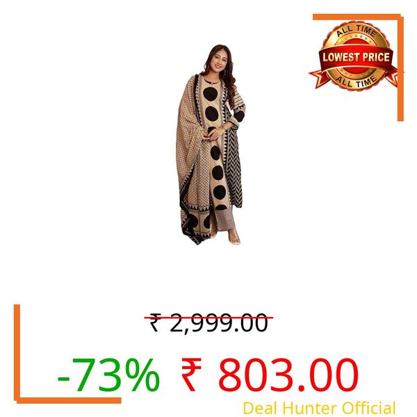 Klosia Women Printed Straight Kurta and Pant Set with Dupatta | Printed Kurta Set | Viscose Kurta Set | Women Kurta Sets | Summer Suit | (in, Alpha, 3XL, Standard, Black)
