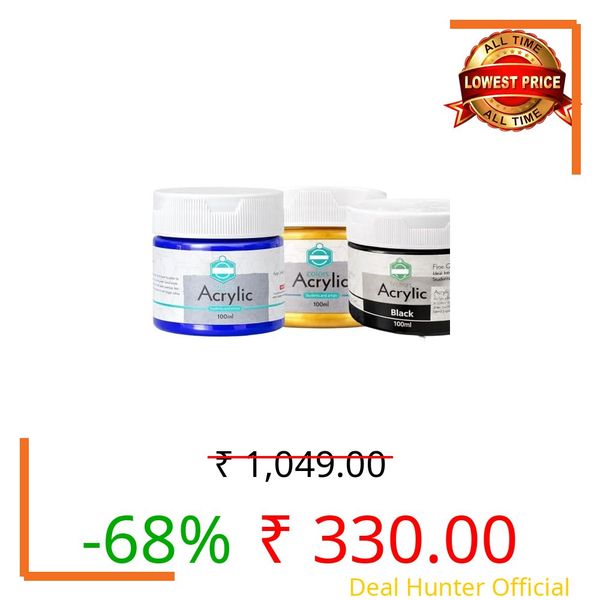 Acrylic Paint 100ml for Artist & Craft Painting Colour Smooth Finish Art Paint Perfect for Canvas Wood - Black & Blue & Golden - Pack of 3