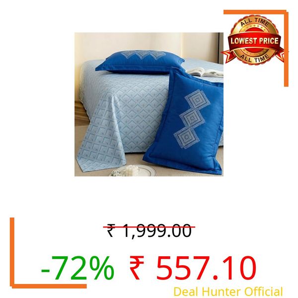 VAS COLLECTIONS Cotton Double Bedsheet with 2 Pillow Covers (90x100 Inch) | 180 TC Soft Breathable Printed Bedsheet for Double Bed | Bedding Set for Bedroom & Home Décor (Powder Blue)