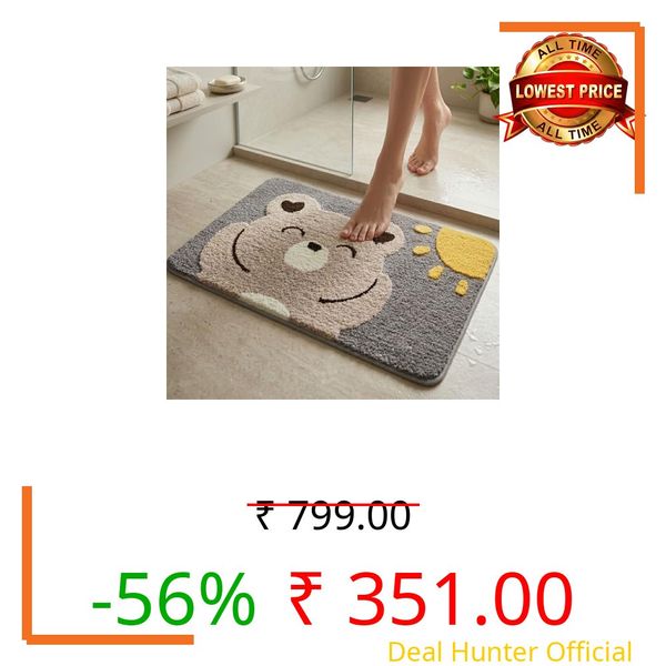 Dream Weaverz 2000 GSM Super Soft Microfiber Bath Mat 40x60 cm | Ultra Absorbent Anti-Skid Quick Dry Bathroom Rug | Floor Mat for Bathroom, Bedroom, Kitchen, Home | Cute Design Bathmat