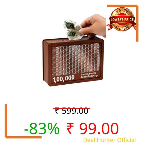 Sevaansh Wooden Money Saving Box 100000 Challenge |Wooden Piggy Bank for Adults & Kids | Money Goal Tracker Box | Home Savings Organizer Gift SE_Money_Bank_52