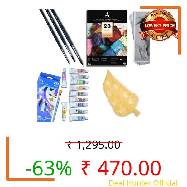 ArtRight 36 Pcs Painting Kit for Beginners & Kids with 3 Paint Brushes, 20 Mixed Media Papers, 1 Painting Palette, Artists Acrylic Color Set of 12 (6ml each)