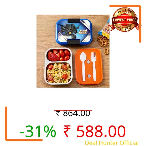 Nayasa Marco Batman Print 2 Compartment Stainless Steel Insulated Lunch Box for Kids Boys | Vacuum Sealed Leak Proof Tiffin Box | 650 ml | Black & Blue