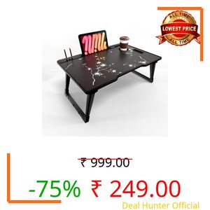 WONDWILD Foldable Wooden Mini Laptop Table for Bed, Study Table with Cup Holder, Tablet/Mobile Holder for Kids & Adults (US Flower)