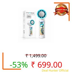 One94Store Mini Handheld Turbo Fan Blue, 3000mAh Rechargeable Battery, Up to 6 Hours Runtime, 5 Speed & 2 Cooling Modes, Digital Display, Type-C Fast Charging for Travel, Office & Outdoor
