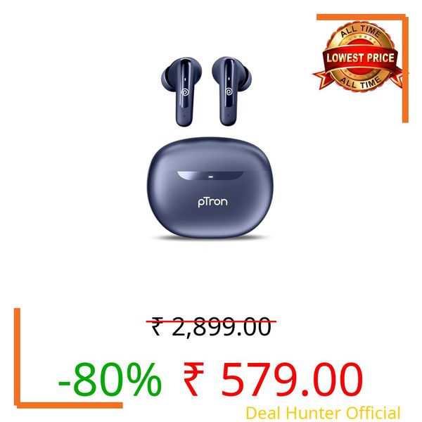 pTron Bassbuds Astra in-Ear TWS Earbuds w/Stereo Sound, 34Hrs Playtime, Stereo Calls, Custom EQ, Mobile App, BTv5.3 Headphones, Touch Control, Voice Assistant, Type C Charging & IPX4 (Navy Blue)
