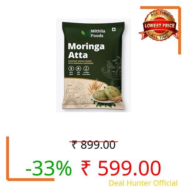 MITHILA FOODS Moringa Atta 3 kg | Whole Wheat Chakki Atta with Moringa Leaf Powder | High Fibre & Protein, Nutrients, Vitamins & Antioxidants | Soft Rotis & Parathas | Authentic Taste of Jharkhand