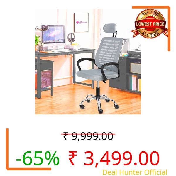 Casa Copenhagen,Mesh Office Desk,Rocking, Ergonomic Computer Chair Adjustable High with Headrest and Comfortable Armrest Swivel Chair - Grey & Black Handle