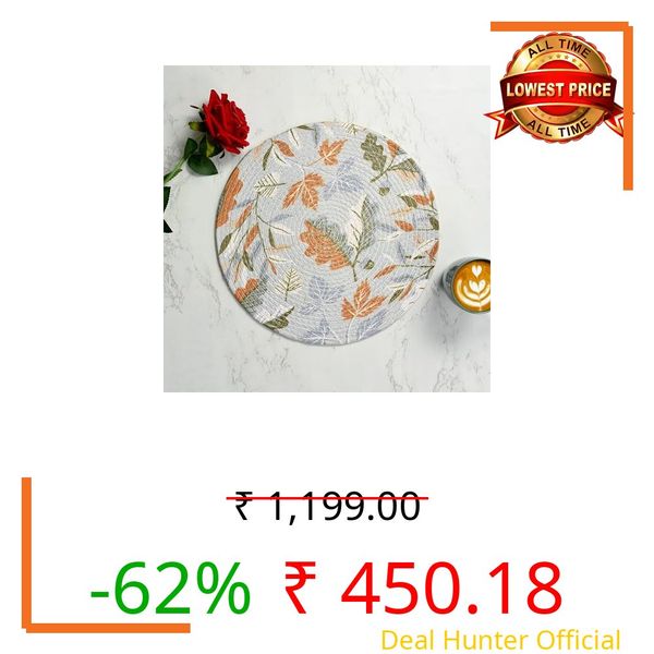LaVichitra Cotton Table Placemat | Dining Table Mat | Bed Side Table Mat | Cotton Round Shape Placemats | Washable PlaceMat for Shelves & Plant Pots - Pack of 4, Autumn Theme
