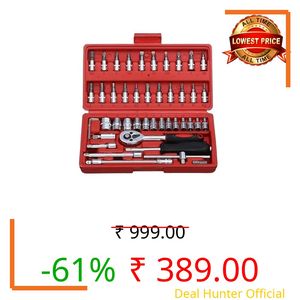SHAMLILA 46-Piece Socket Wrench Tool Kit Set, 1/4-Inch Drive Ratchet with Metric Sockets & Screwdriver Bits, Portable Repair Tool Set for Home, Auto, DIY Maintenance