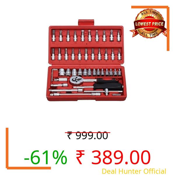 SHAMLILA 46-Piece Socket Wrench Tool Kit Set, 1/4-Inch Drive Ratchet with Metric Sockets & Screwdriver Bits, Portable Repair Tool Set for Home, Auto, DIY Maintenance