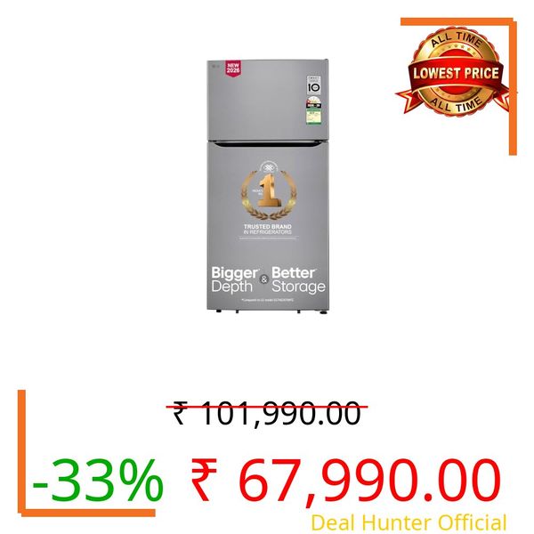 LG 674 L, 1 Star, Smart Inverter, Frost-Free Double Door Refrigerator (GLT6816ODPZ, Shiny Steel, Multi Air Flow Cooling, Express Freeze, Bigger Depth & Bigger Storage)