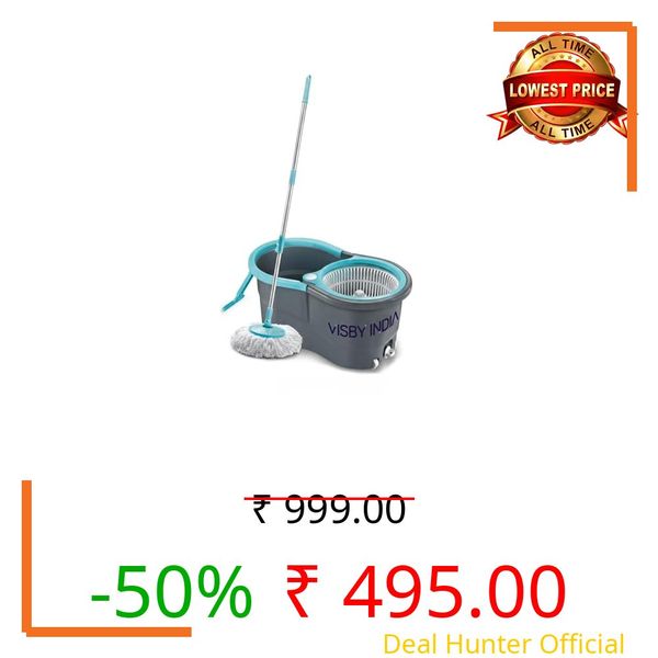 SPHENI Spin Mop with Wheels & Deluxe Wringer System | Bucket Floor Cleaning Set with 2 Microfiber Refills | 360° Rotating Head | Easy Squeeze Mop for Home, Kitchen & Office Cleaning (Blue)